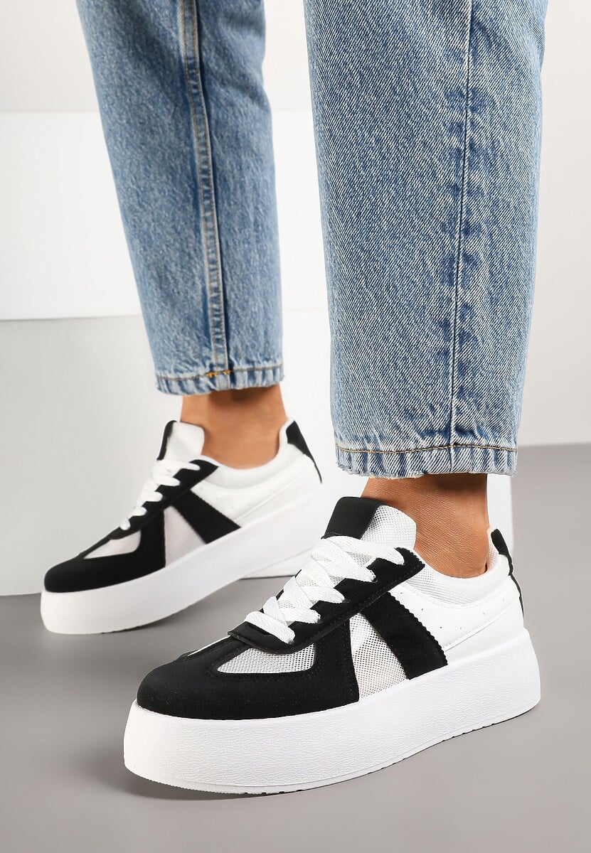 Czarno-Białe Sneakersy Typu Kultowe Tenisówki na Grubej Podeszwie Nanessa