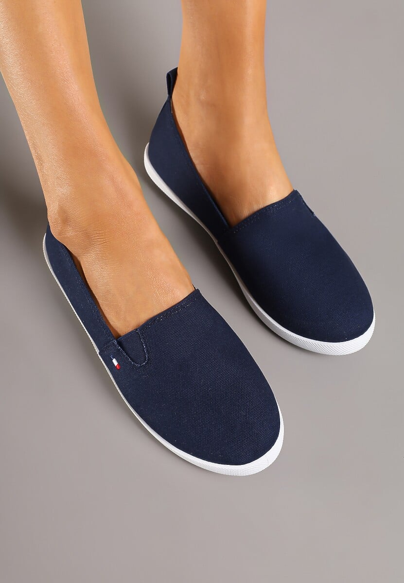 Granatowe Tenisówki Vices Basic z Materiałowymi Gumkami Aretela