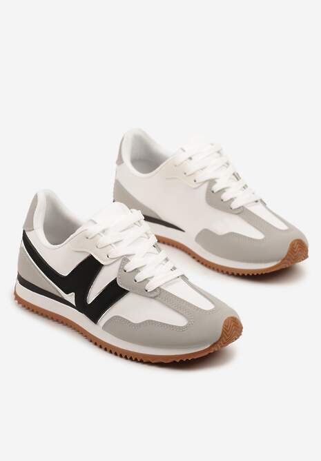 Szare Sneakersy z Geometrycznym Wzorem i Metaliczną Wstawką Zolio