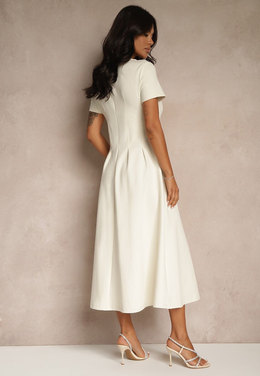 Jasnobeżowa Casualowa Sukienka z Bawełną Zeredira