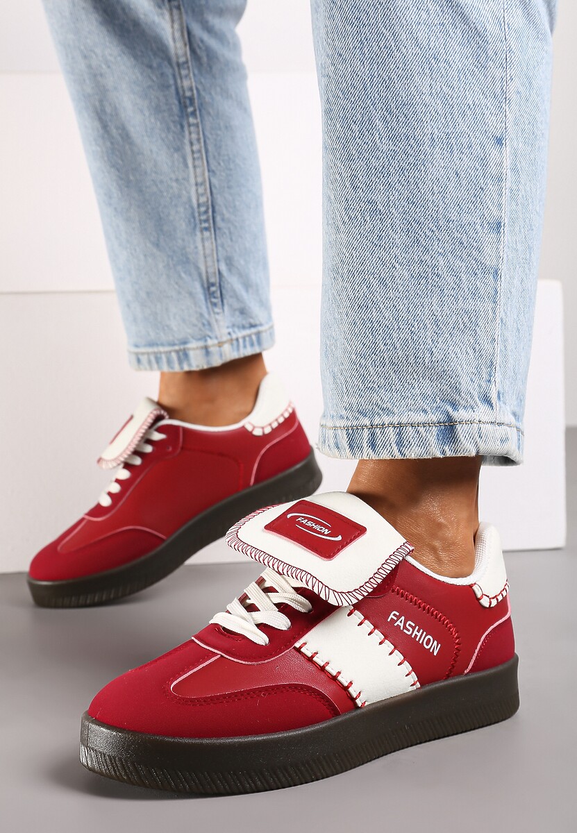 Czerwone Sneakersy na Platformie z Kontrastującymi Detalami i Wywiniętym Językiem Amirila