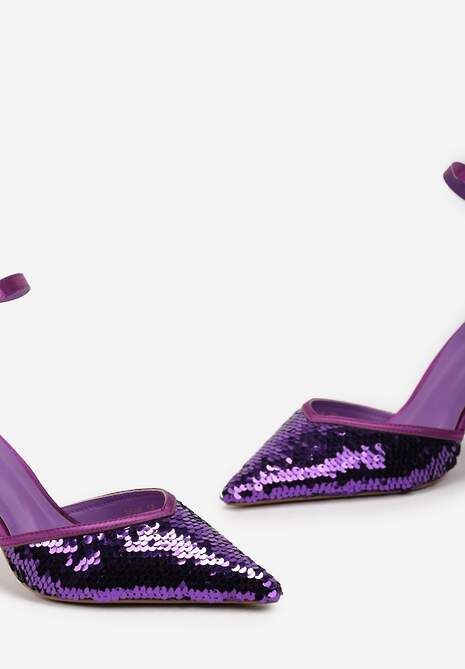 Fioletowe Satynowe Czółenka na Klepsydrowej Szpilce Ozdobione Cekinami Asuniza