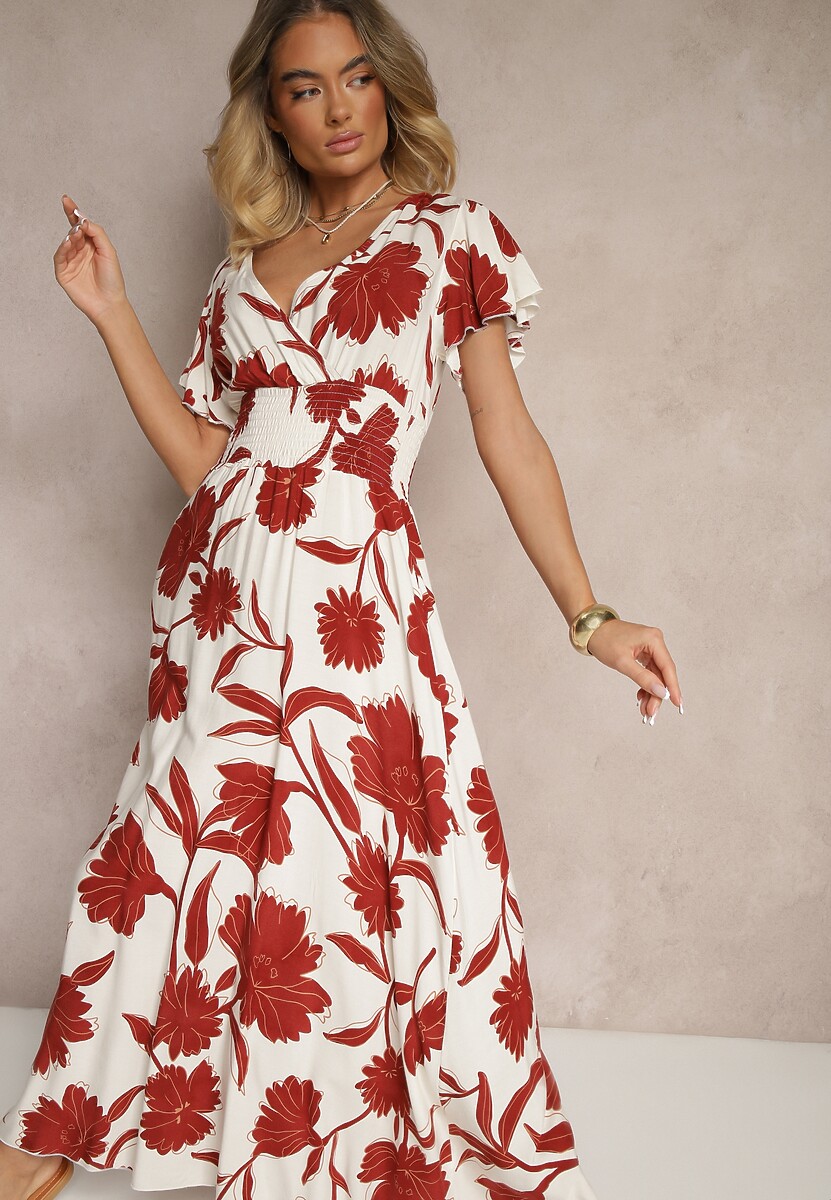 Bordowa Sukienka z Wiskozy w Kwiatowy Wzór Corinea