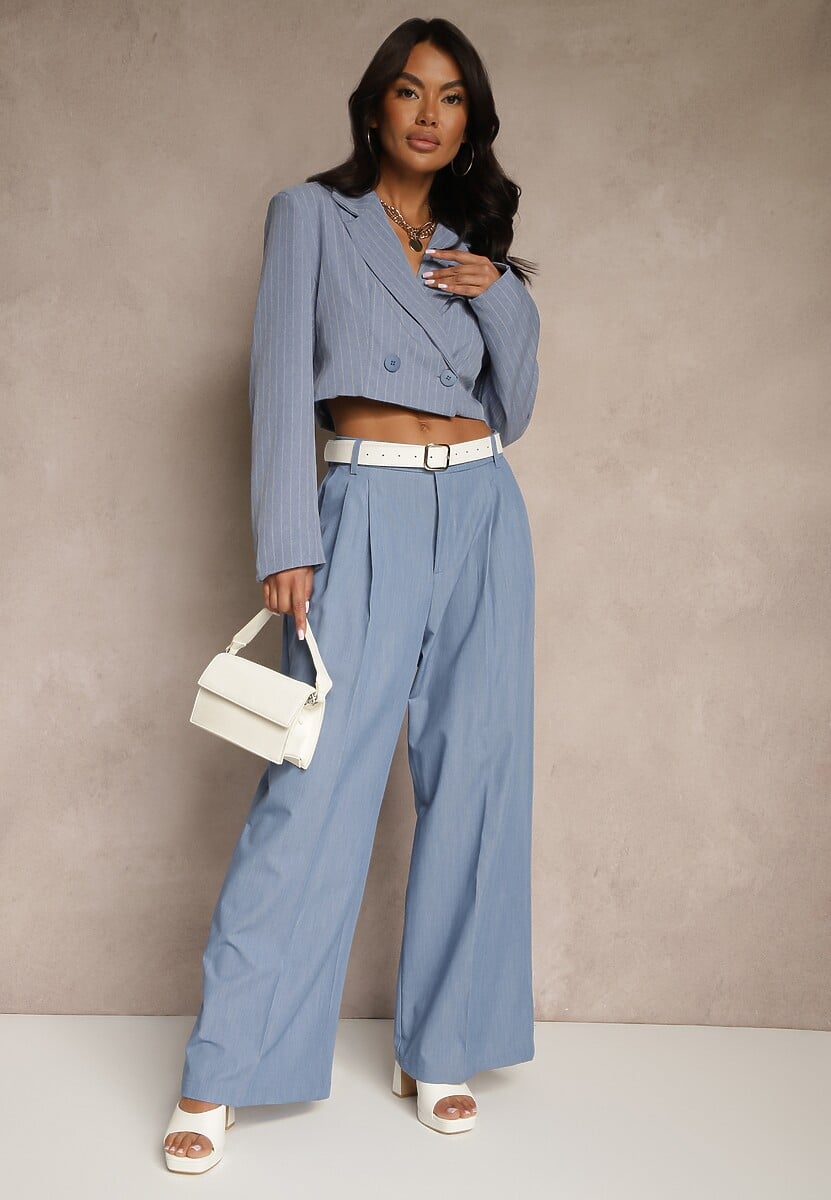 Jasnobeżowe Garniturowe Spodnie z Wiskozą o Szerokim Kroju z Zakładkami Galaniel