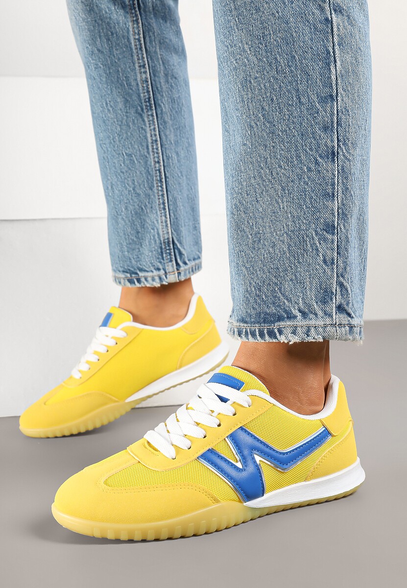 Żółte Sneakersy Typu Klasyczne Tenisówki Zdobione Przeszyciami Elanioria