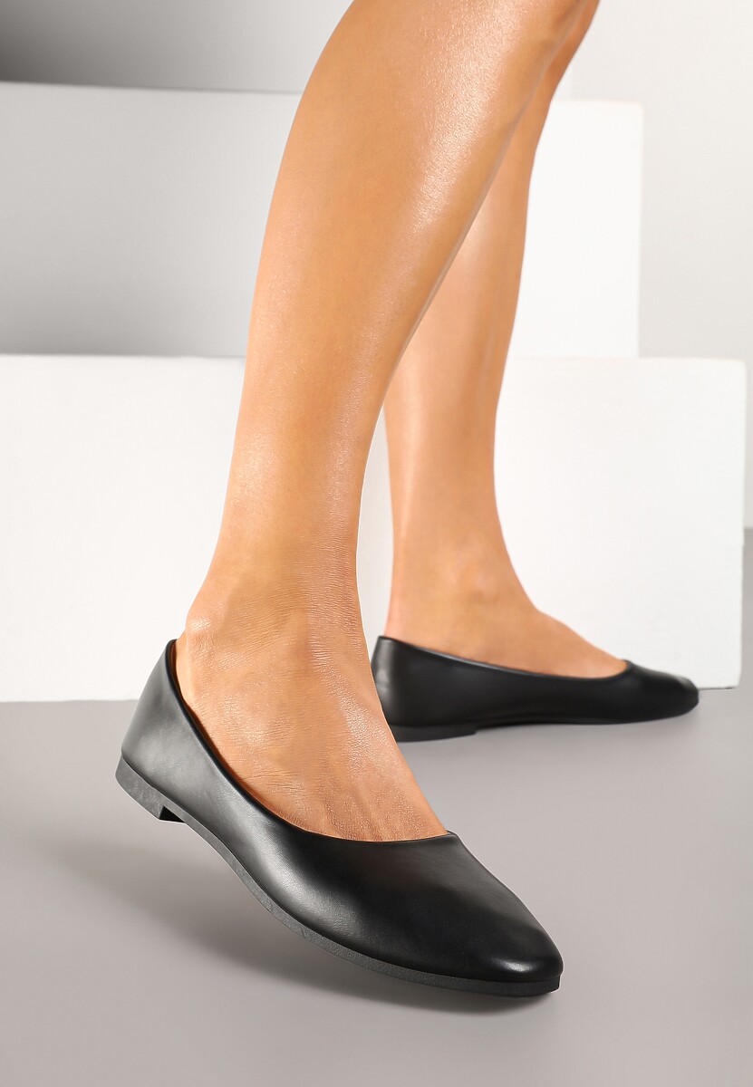 Czarne Klasyczne Balerinki z Wkładką ze Skóry Naturalnej Amilora