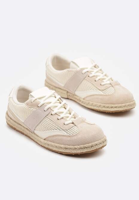 Beżowe Sneakersy Typu Kultowe Tenisówki Zdobione Przeszyciami Grelloti