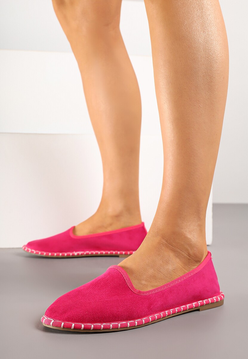 Pomarańczowe Espadryle Balerinki z Przeszyciami Firalissea