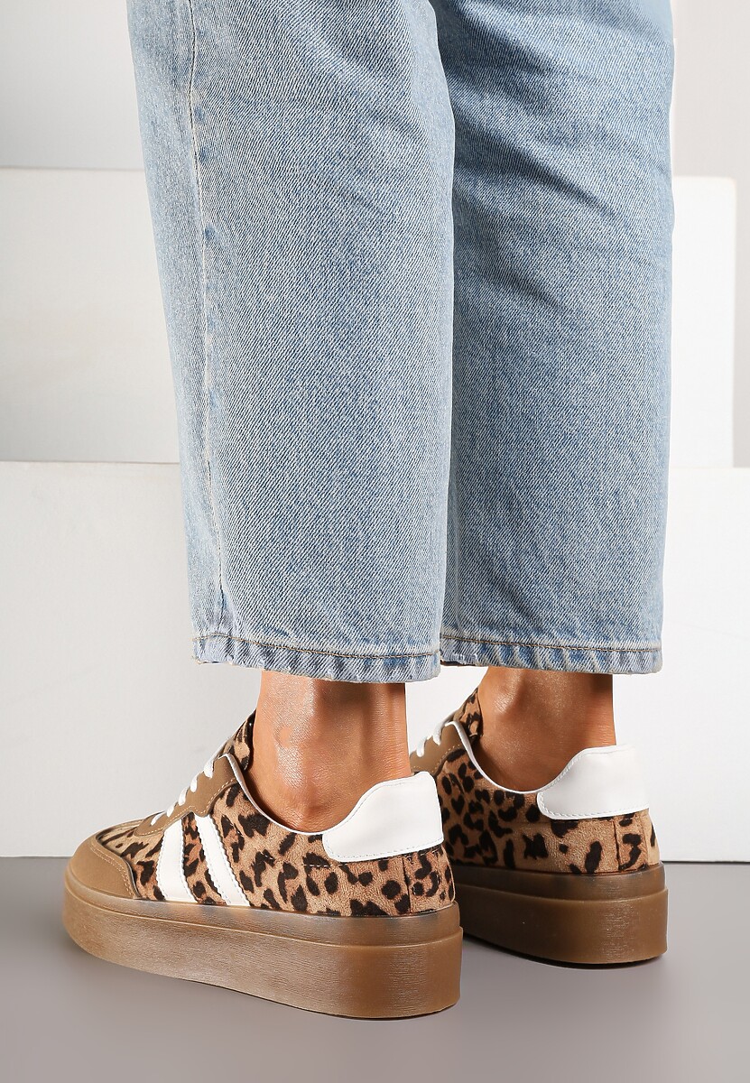 Panterkowe Sneakersy na Kauczukowej Podeszwie Ozdobione Paskami Nilimea