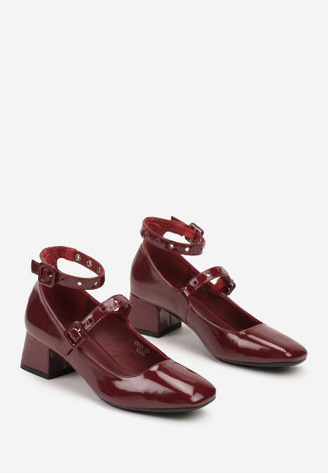 Bordowe Czółenka na Słupku z Ozdobnymi Paskami Nevillia