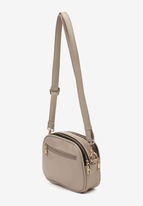 Ciemnobeżowa Owalna Torebka Dwukomorowa na Ramię Ozdobiona Pikowaniem Ulemia