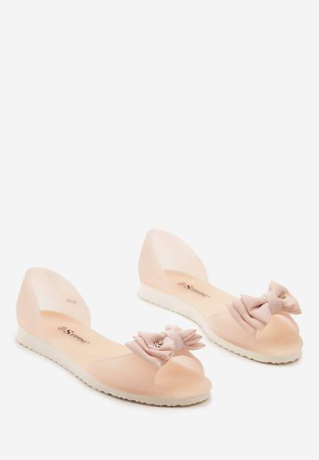 Beżowe Balerinki Meliski z Materiałową Kokardką w Pasującym Kolorze Anirtepa