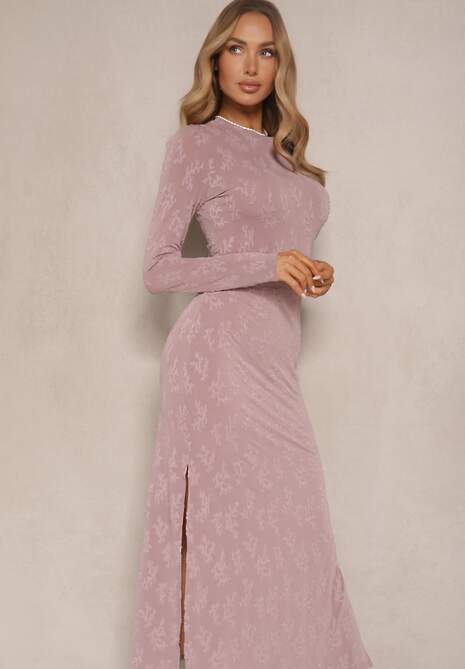 Jasnofioletowa Dopasowana Sukienka z Wiskozą z Tkaniny Plumeti Nilsela