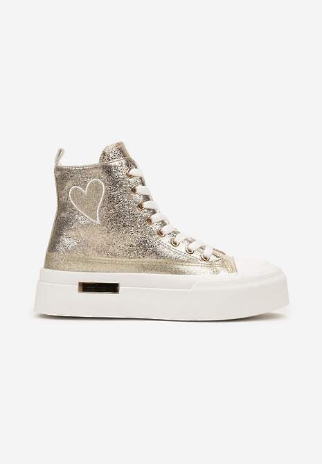 Złote Brokatowe Trampki na Platformie z Cholewką za Kostkę Nevirosa