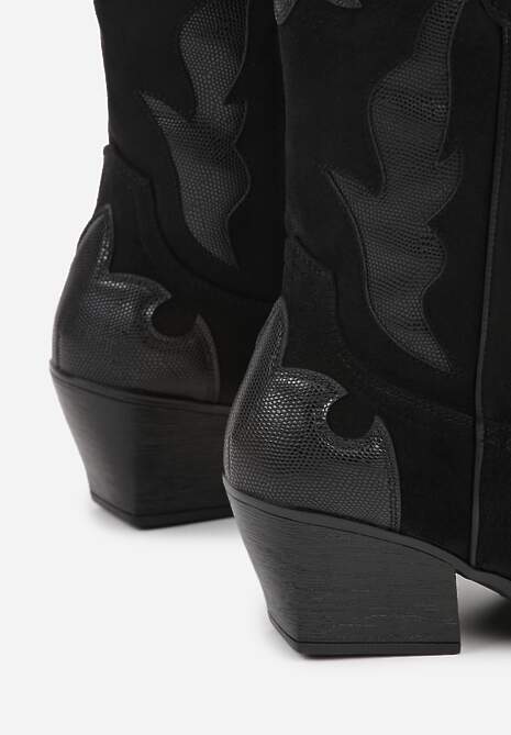 Czarne Kozaki Kowbojki na Stożku z Tłoczoną Cholewką Avrenne