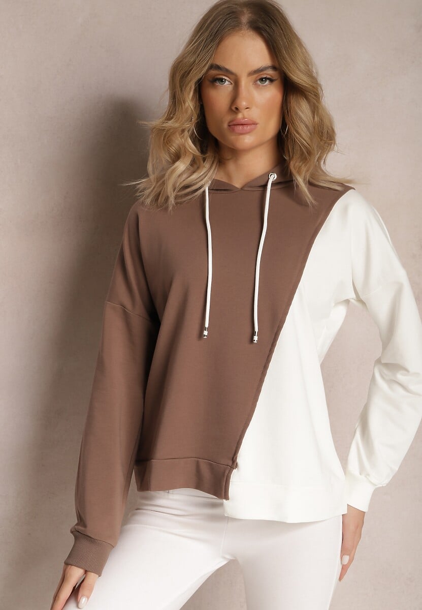 Brązowa Bawełniana Bluza z Kapturem i Ściągaczami Ardente