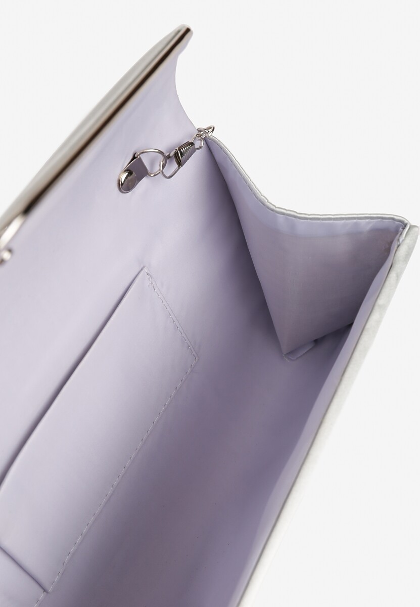 Srebrna Torebka Kopertówka Ozdobiona Metaliczną Aplikacją  Devrana