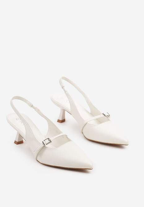 Białe Sandały na Kaczuszce Slingback z Paskiem i Klamrą Elearela