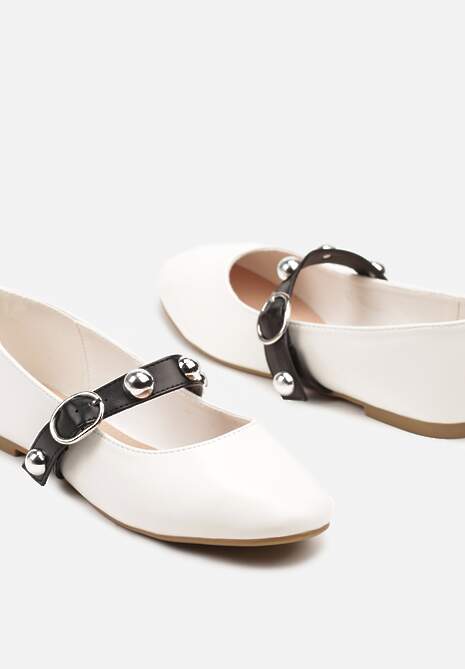 Białe Balerinki z Paskiem ze Sprzączką Xinnalia