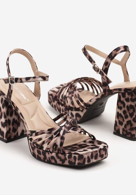 Panterkowe Sandały na Grubym Obcasie z Noskiem o Kwadratowym Kształcie Senavella