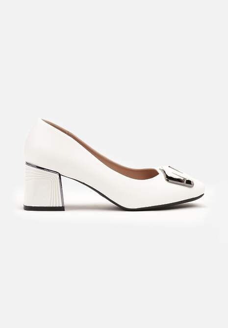 Białe Czółenka na Słupku z Ozdobą z Cyrkoniami Arionel