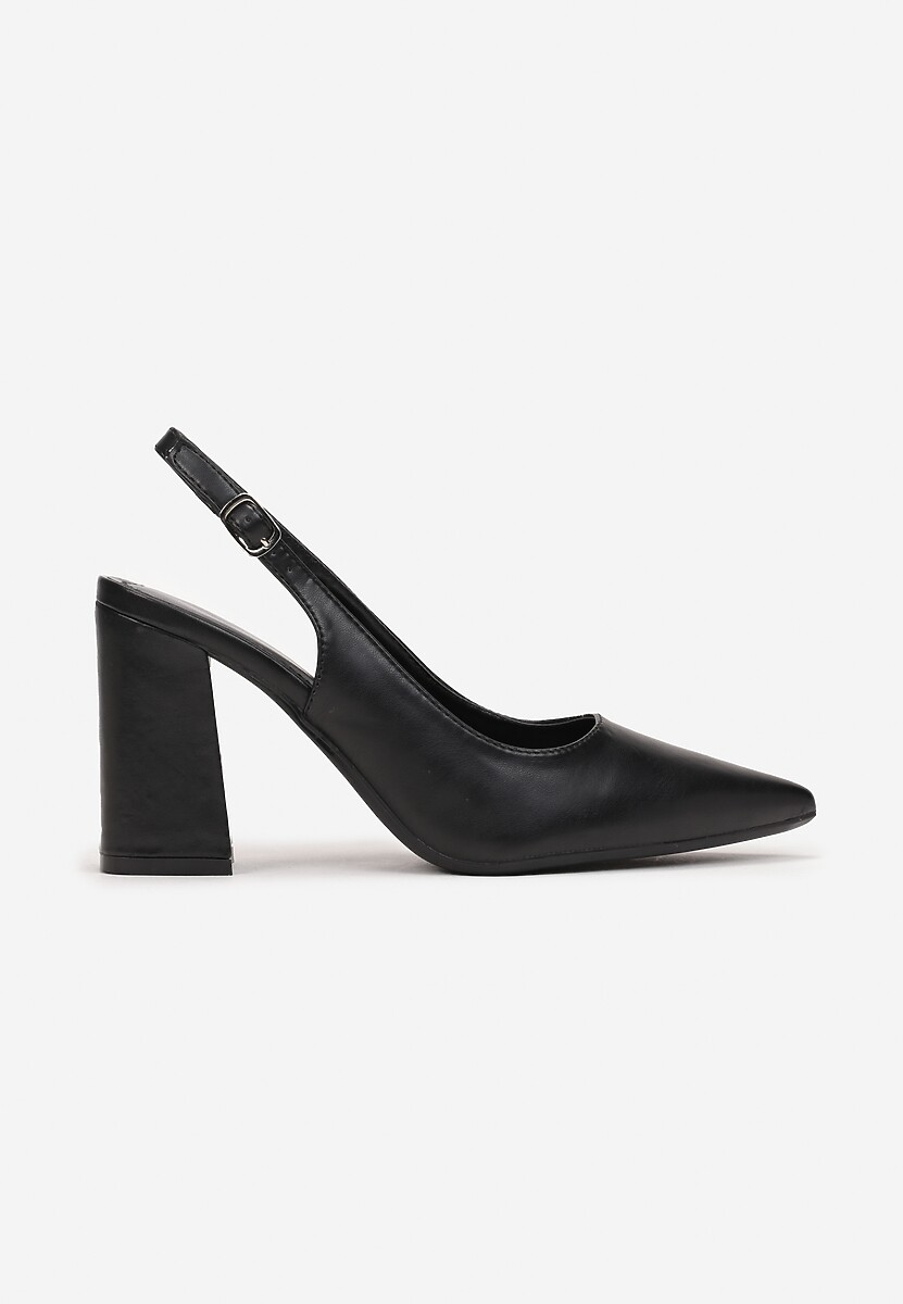 Czarne Czółenka ze Szpiczastym Noskiem na Słupku i Odkrytą Piętą Dalanie