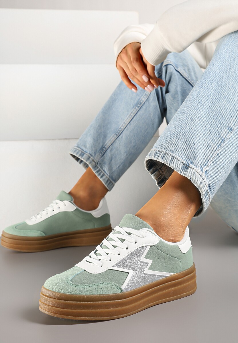 Złoto-Białe Sneakersy w Stylu Tenisówek Ozdobione Geometrycznym Wzorem Tolivanna