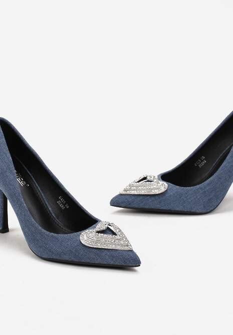 Niebieskie Szpilki z Klamrą z Cyrkoniami w Kształcie Serca Ratina