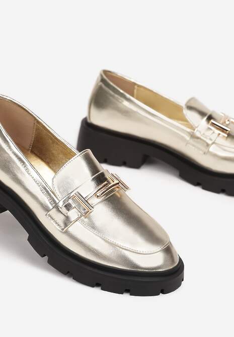 Złote Mokasyny z Ozdobną Klamerką Nolmo