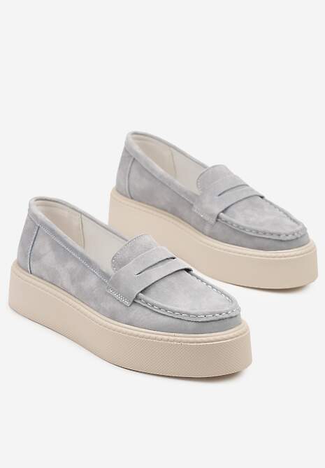 Jasnoniebieskie Mokasyny Skórzane na Platformie w Stylu Półbutów Sadawene