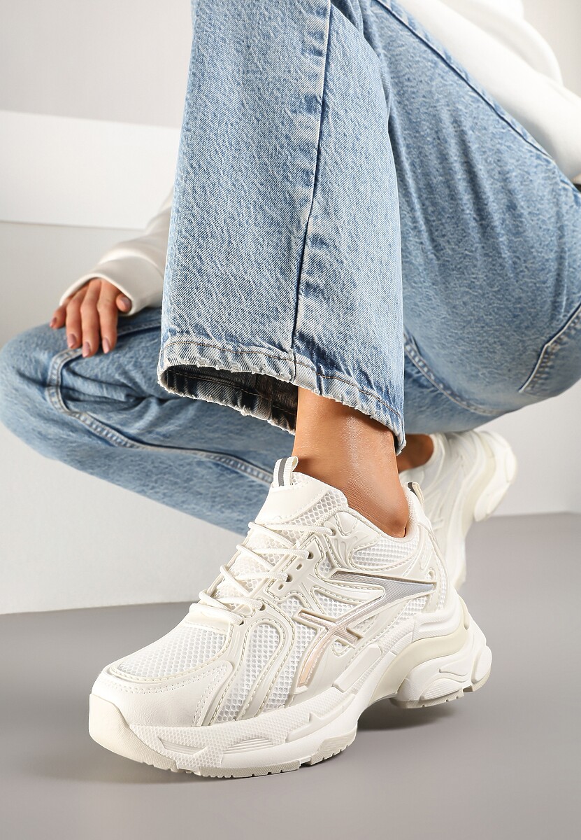 Beżowe Sneakersy z Ozdobnymi Paskami Xerraza