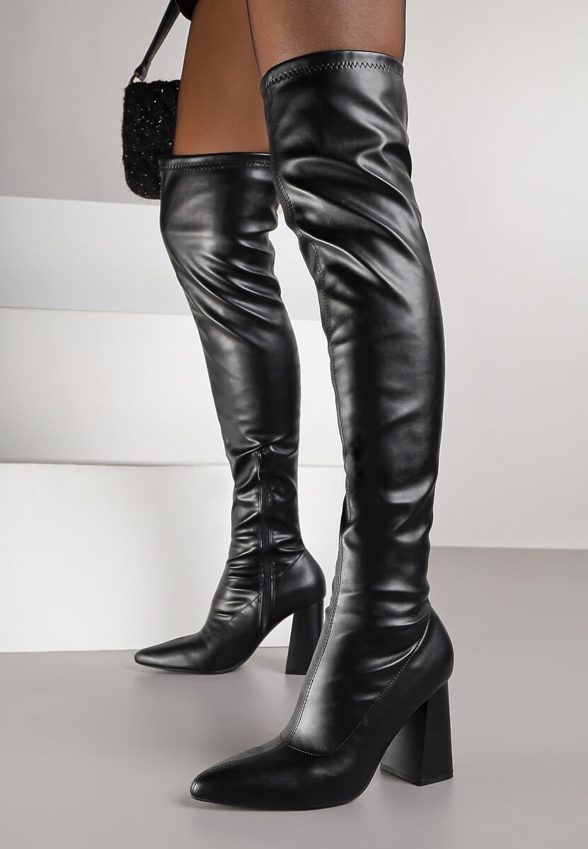 Czarne Eleganckie Kozaki Vices na Słupku z Dopasowaną Cholewką Nianesa