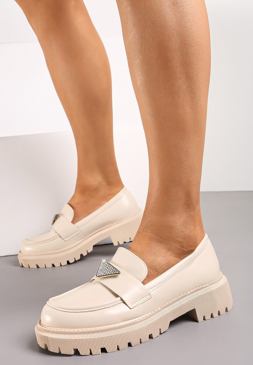 Czarne Mokasyny z Ekoskóry na Grubej Podeszwie z Klamrą z Cyrkoniami Azzelia