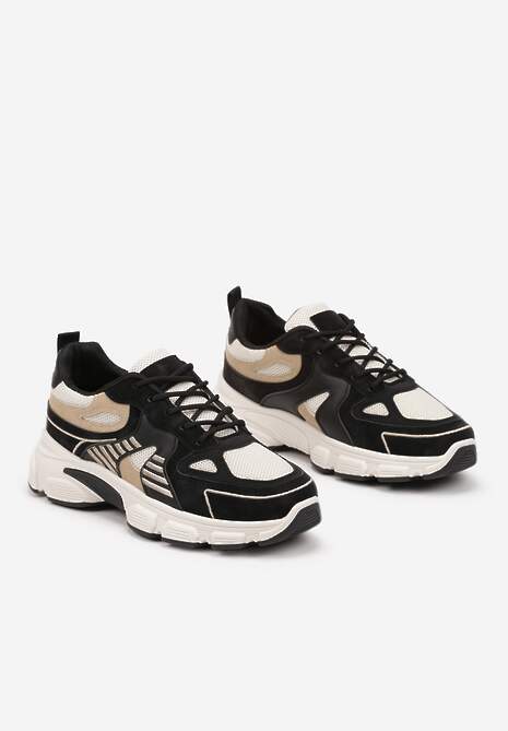 Czarno-Beżowe Sneakersy w Streetwearowym Stylu na Grubej Podeszwie Felethra