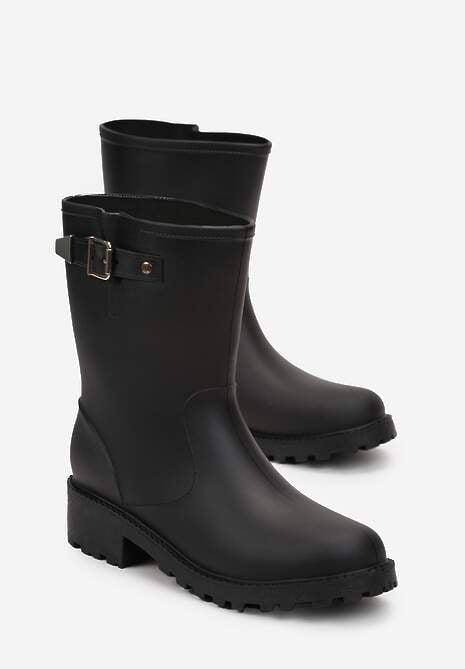 Czarne Kalosze Ozdobione Paskiem i Klamrą Ismini