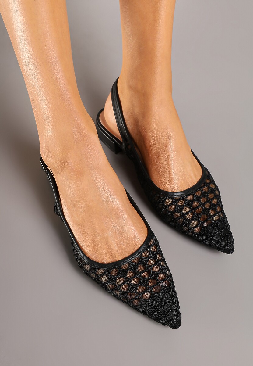 Czarne Sandały Typu Slingback z Szydełkowym Zdobieniem Neonessa