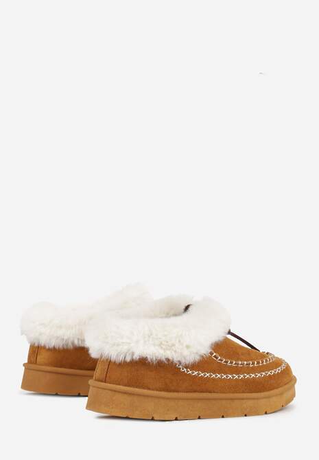 Brązowe Śniegowce na Platformie Ozdobione Haftem i Futerkiem Linedis