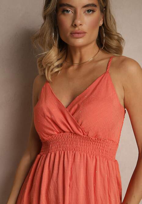 Czerwona Kopertowa Sukienka z Wiskozy Lilisena