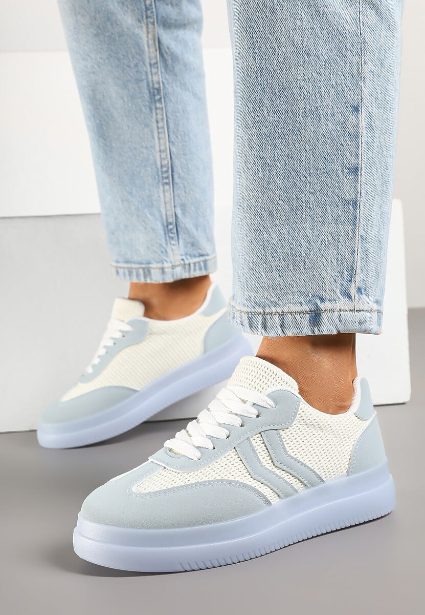 Niebieskie Sneakersy Tenisówki Ozdobione Paskami Falovinia