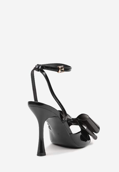 Czarne Lakierowane Sandały z Kokardkami Orimoni