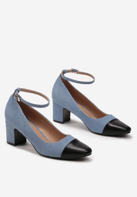 Jasnoniebieskie Czółenka na Słupku z Noskiem Typu Migdał i Sprzączką Haraldia