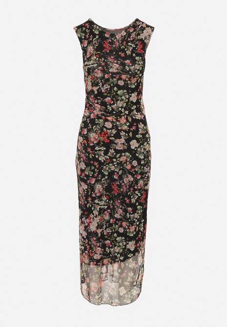 Czarna Sukienka Typu Bodycon w Kwiatowy Wzór Melavela
