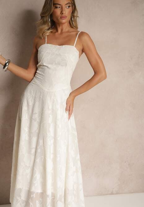 Jasnobeżowa Sukienka Vices o Rozkloszowanym Kroju z Gorsetowym Wiązaniem Fenalisa