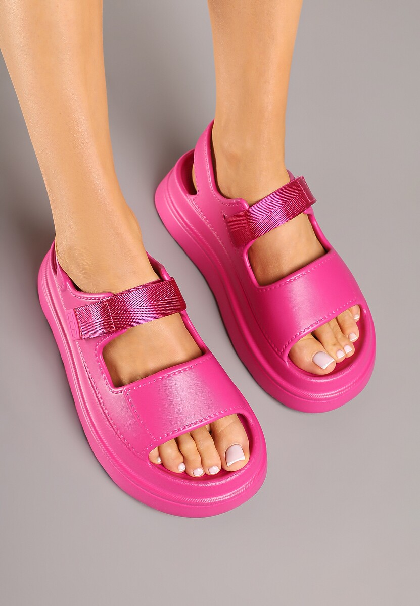 Fuksjowe Sandały z Pianki na Platformie Zapinane na Rzep Rosavinea