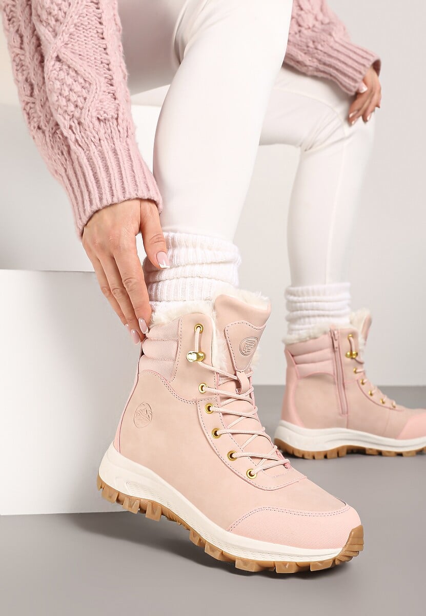 Różowe Botki Trekkingowe na Platformie ze Sznurowaniem Labrinna