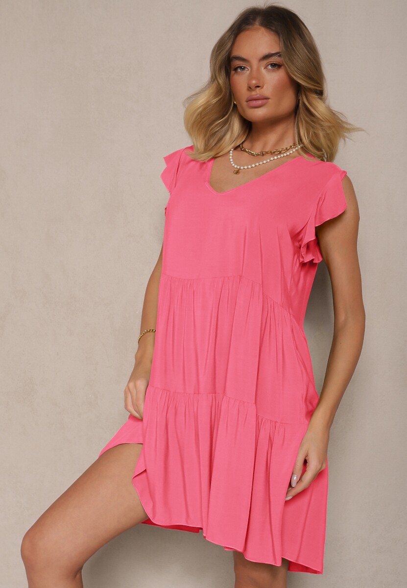 Czarna Bawełniana Sukienka Rozkloszowana z Falbankami Mirlio