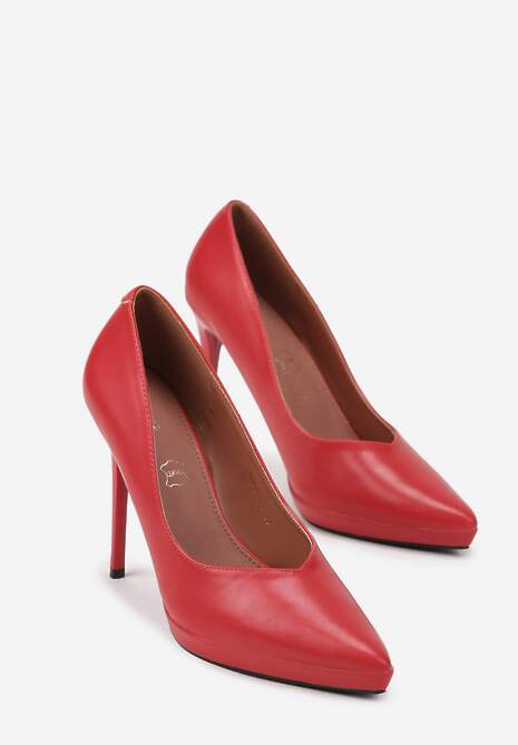 Czerwone Szpilki Vices na Grubej Podeszwie z Wkładką ze Skóry Naturalnej Ahrrie