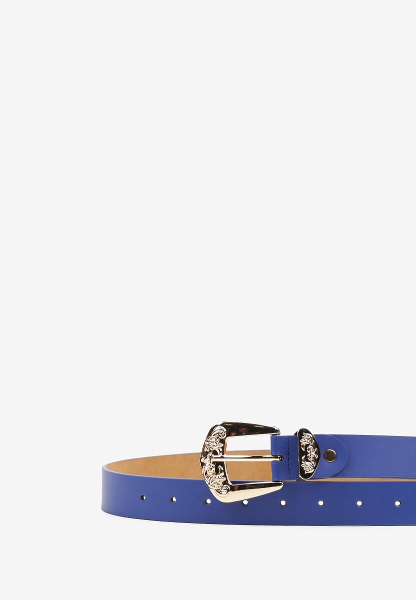 Granatowy Tłoczony Pasek z Metaliczną Klamrą Citanea