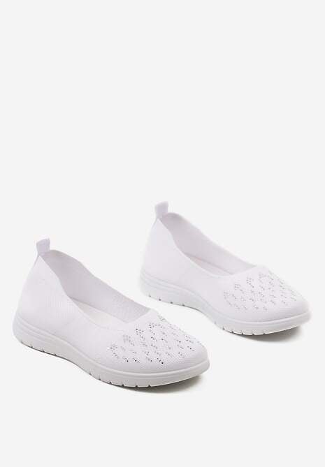 Białe Płaskie Tenisówki Zdobione Cyrkoniami Lomadia