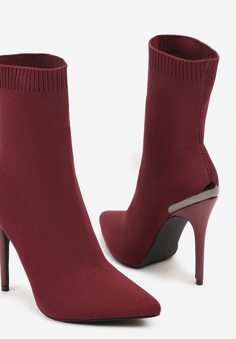 Bordowe Botki Vices ze Skarpetkową Cholewką na Szpilce Brattalie